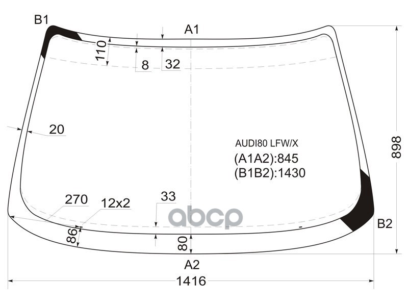 Стекло лобовое Audi 80 86-95 XYG арт. AUDI80 LFW/X