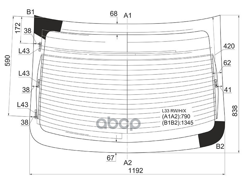 Стекло заднее (Цвет зеленый/ Обогрев/ Антенна) Nissan Teana 14-20 / Altima 12-18 XYG арт. L33 RW/H/X
