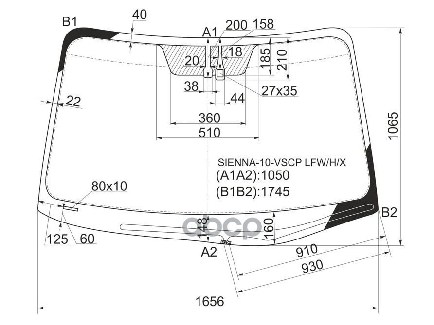 Стекло лобовое (Обогрев щеток/ Датчик дождя) Toyota Sienna 10-20 XYG арт. SIENNA-10-VSCP LFW/H/X