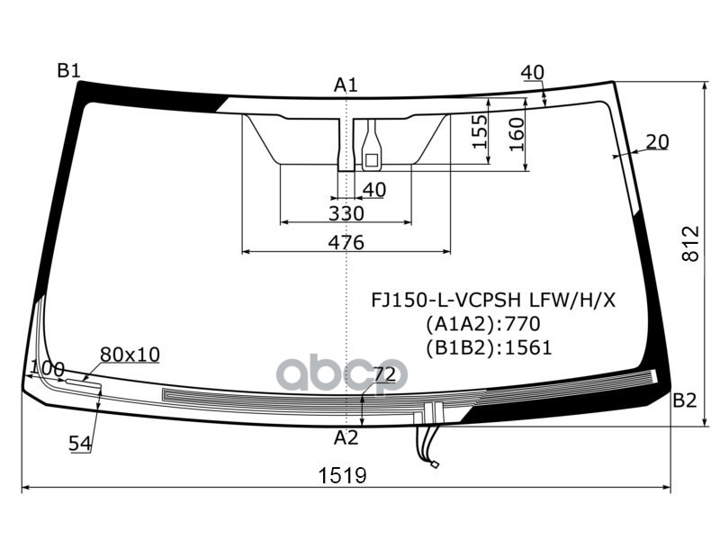 Стекло лобовое (Обогрев щеток/ Датчик дождя) Toyota Land Cruiser Prado (J150) 09-20 / Lexus GX 09-19 XYG арт. FJ150-L-VCPSH L...