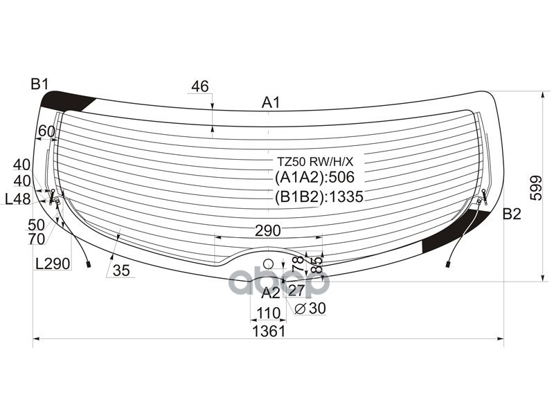Стекло заднее (Цвет зеленый/ Обогрев) Nissan Murano 02-08 XYG арт. TZ50 RW/H/X