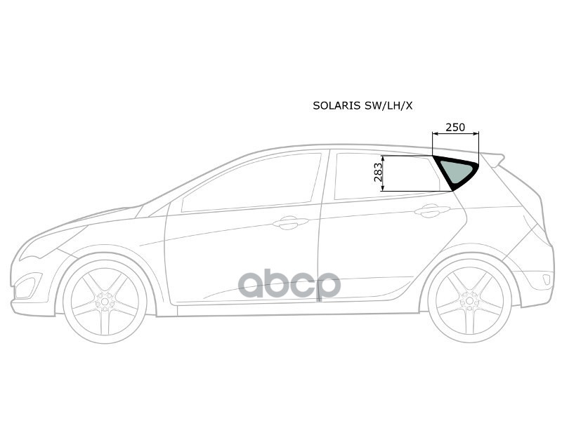 Стекло кузова боковое (не опускное) (Слева/ Цвет зеленый) Hyundai Solaris 10-17 / Accent 11-17 XYG арт. SOLARIS SW/LH/X