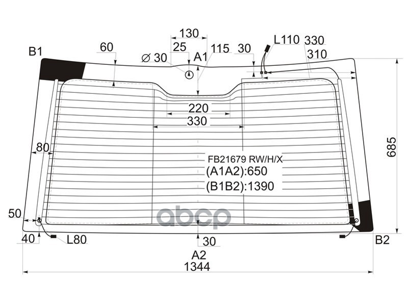 Стекло заднее (Цвет зеленый/ Обогрев/ Антенна) Land Rover Range Rover 02-12 XYG арт. FB21679 RW/H/X