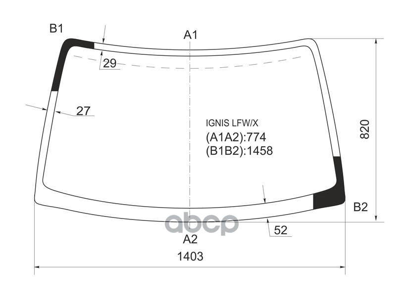 Стекло лобовое Chevrolet Cruze 01-08 / Subaru Justy 03-07 XYG арт. IGNIS LFW/X