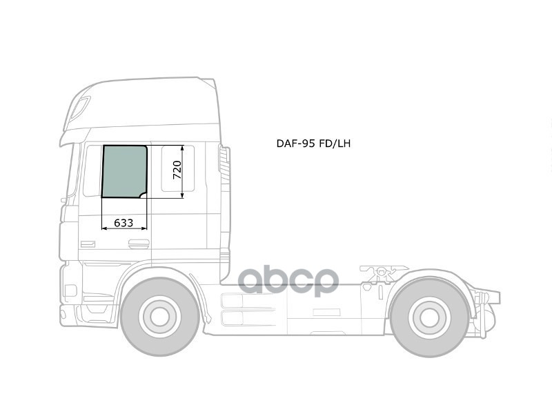 Стекло боковое опускное (Спереди/ Слева/ Цвет зеленый) Daf 95 88-08 / XF 06-12 XYG арт. DAF-95 FD/LH