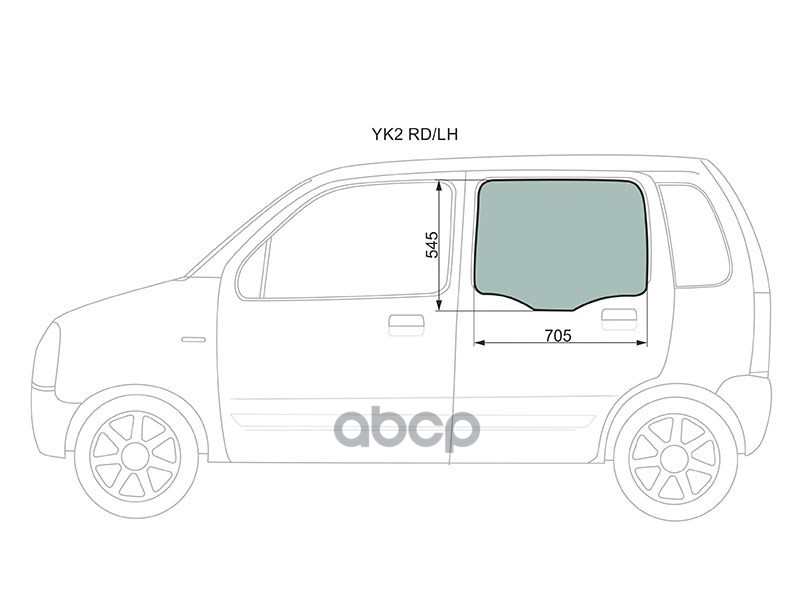 Стекло боковое опускное (Сзади/ Слева/ Цвет зеленый) Chevrolet MW 03-10 / Suzuki Wagon R Solio 00-05 XYG арт. YK2 RD/LH