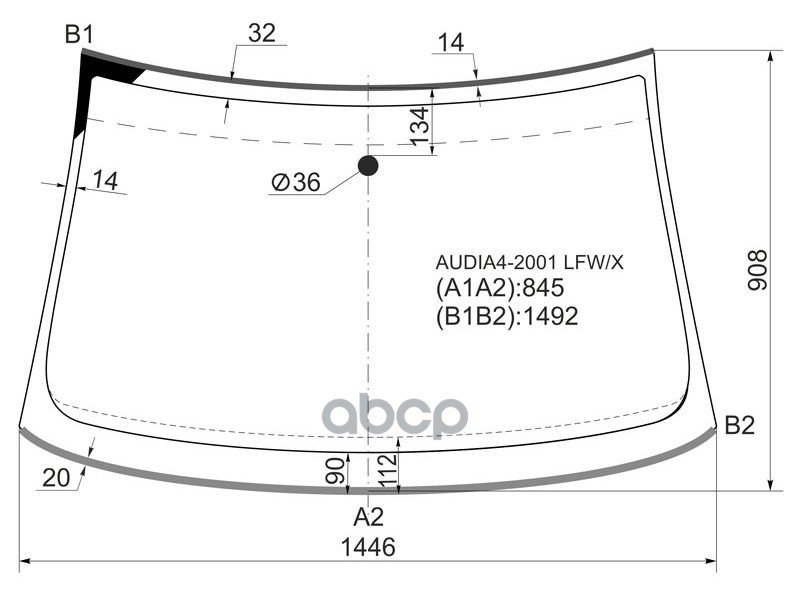 Стекло лобовое (Молдинг) Audi A4 00-09 / S4 03-08 XYG арт. AUDIA4-2001 LFW/X