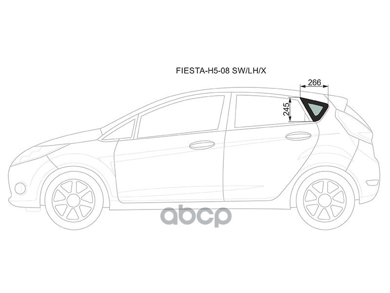 Стекло кузова боковое (не опускное) (Слева/ Цвет зеленый) Ford Fiesta 08-19 XYG арт. FIESTA-H5-08 SW/LH/X
