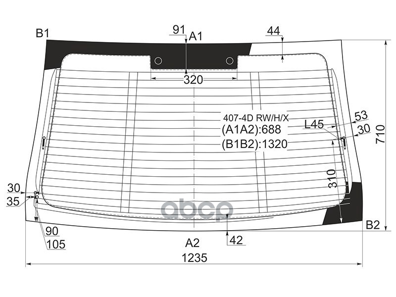 Стекло заднее (Цвет зеленый/ Обогрев/ Антенна) Peugeot 407 04-11 XYG арт. 407-4D RW/H/X