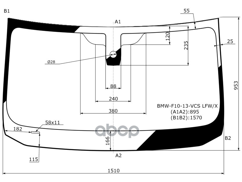 Стекло лобовое (Датчик дождя) BMW 5-Series 13-17 XYG арт. BMW-F10-13-VCS LFW/X