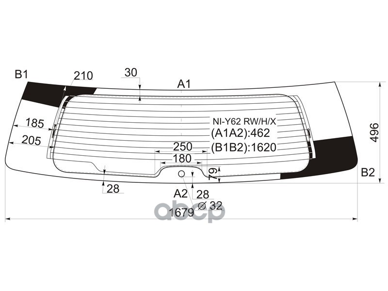 Стекло заднее (Цвет зеленый/ Обогрев) Nissan Patrol 10-19 / Armada 16-20 XYG арт. NI-Y62 RW/H/X
