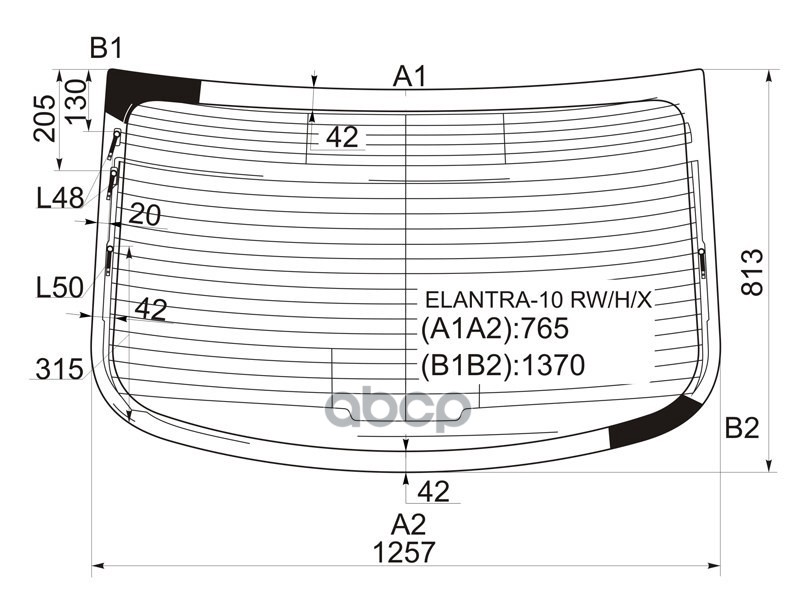 Стекло заднее (Цвет зеленый/ Обогрев/ Антенна) Hyundai Elantra 10-16 / Avante 10-15 XYG арт. ELANTRA-10 RW/H/X