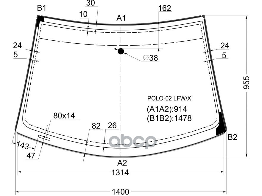 Стекло лобовое (Молдинг) Volkswagen Polo 01-09 XYG арт. POLO-02 LFW/X