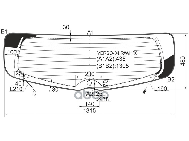 Стекло заднее (Цвет зеленый/ Обогрев/ Молдинг) Toyota Corolla Verso 04-09 XYG арт. VERSO-04 RW/H/X