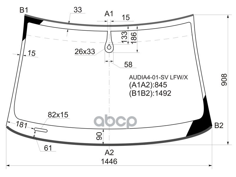 Стекло лобовое (Датчик дождя/ Молдинг/ 4D SED/5D WGN) Audi A4 00-09 / S4 04-08 XYG арт. AUDIA4-01-SV LFW/X