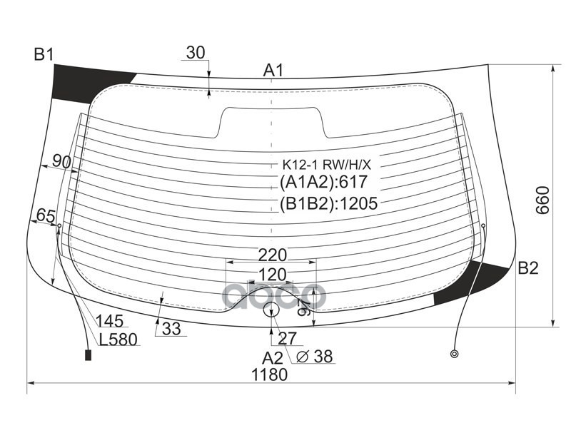 Стекло заднее (Цвет зеленый/ Обогрев) Nissan March 02-10 / Micra 03-10 XYG арт. K12-1 RW/H/X