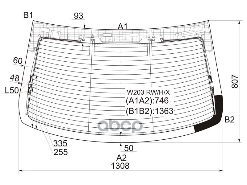 Стекло заднее (Цвет зеленый/ Обогрев/ Антенна/ 4D SED) Mercedes-Benz C-Class 00-08 XYG арт. W203 RW/H/X