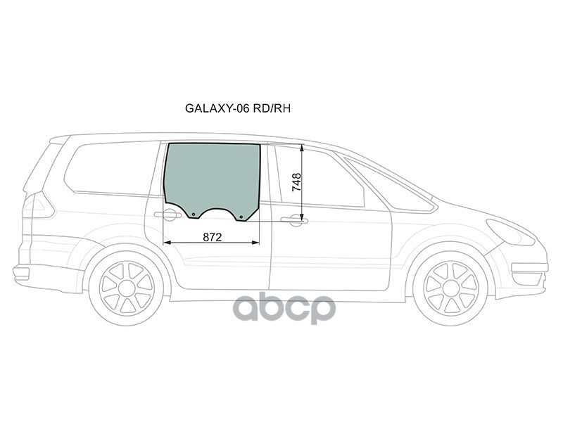 Стекло боковое опускное (Сзади/ Справа/ Цвет зеленый) Ford Galaxy 06-15 XYG арт. GALAXY-06 RD/RH