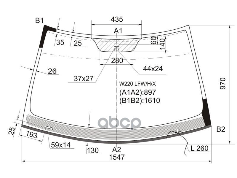 Стекло лобовое (Обогрев щеток/ Датчик дождя/ Молдинг) Mercedes-Benz S-Class 98-02 XYG арт. W220 LFW/H/X
