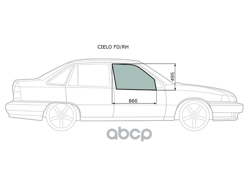 Стекло боковое опускное (Спереди/ Справа/ Цвет зеленый) Daewoo Nexia 94-16 XYG арт. CIELO FD/RH