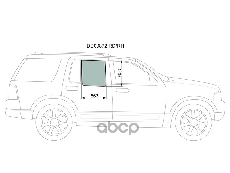 Стекло боковое опускное (Сзади/ Справа/ Цвет зеленый) Ford Explorer 01-11 XYG арт. DD09872 RD/RH