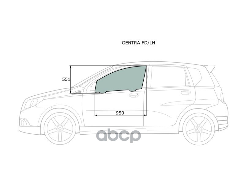 Стекло боковое опускное (Спереди/ Слева/ Цвет зеленый) Chevrolet Aveo 02-11 / Kalos 03-08 XYG арт. GENTRA FD/LH
