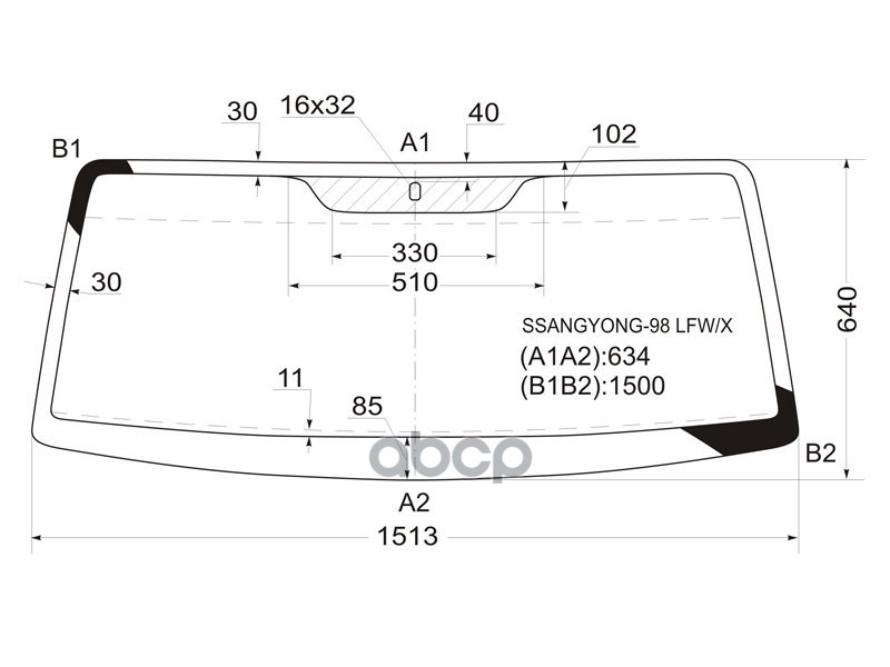Стекло лобовое SsangYong Korando 96-06 / ТагАЗ Тагер 08-14 XYG арт. SSANGYONG-98 LFW/X