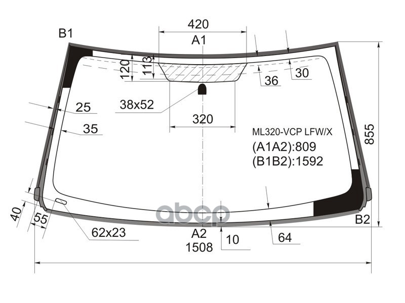 Стекло лобовое (Молдинг) Mercedes-Benz M-Class 97-05 XYG арт. ML320-VCP LFW/X