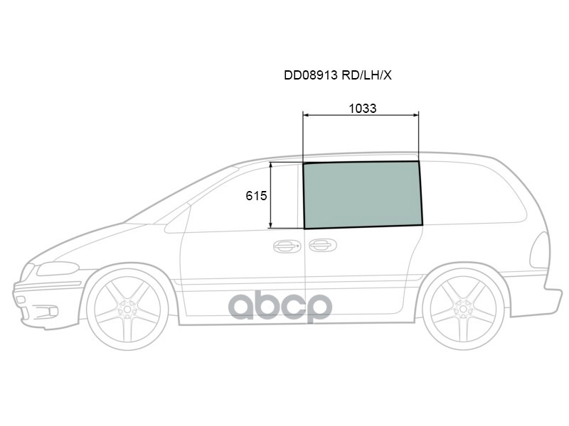 Стекло кузова боковое (не опускное) (Слева/ Цвет зеленый) Chrysler Town&Country 95-00 / Voyager 95-0 XYG арт. DD08913 RD/LH/X