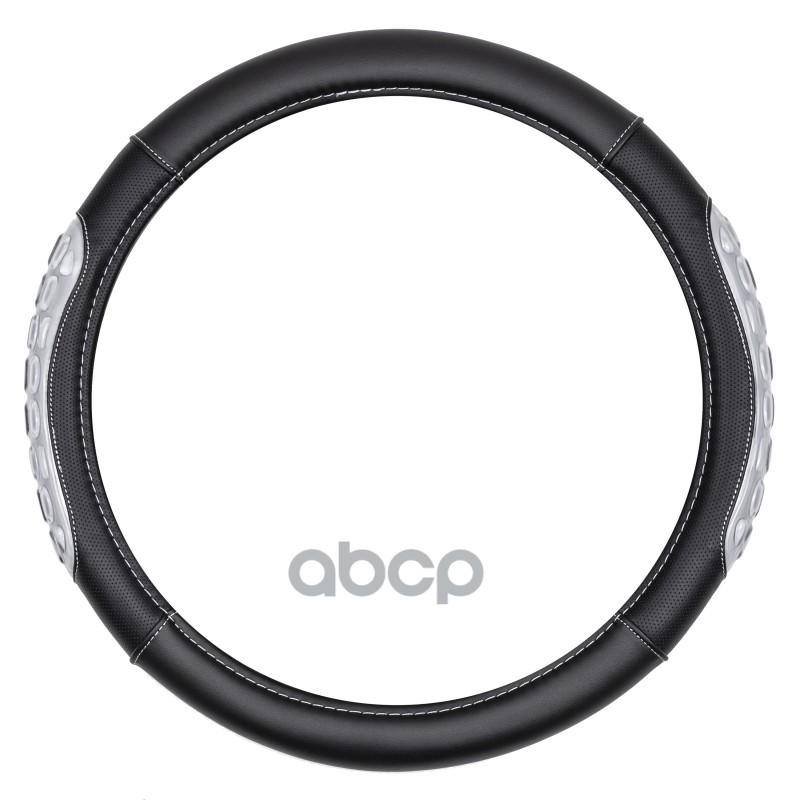 Чехол на руль эко кожа с гелевыми вставками  Black+Grey  (М)