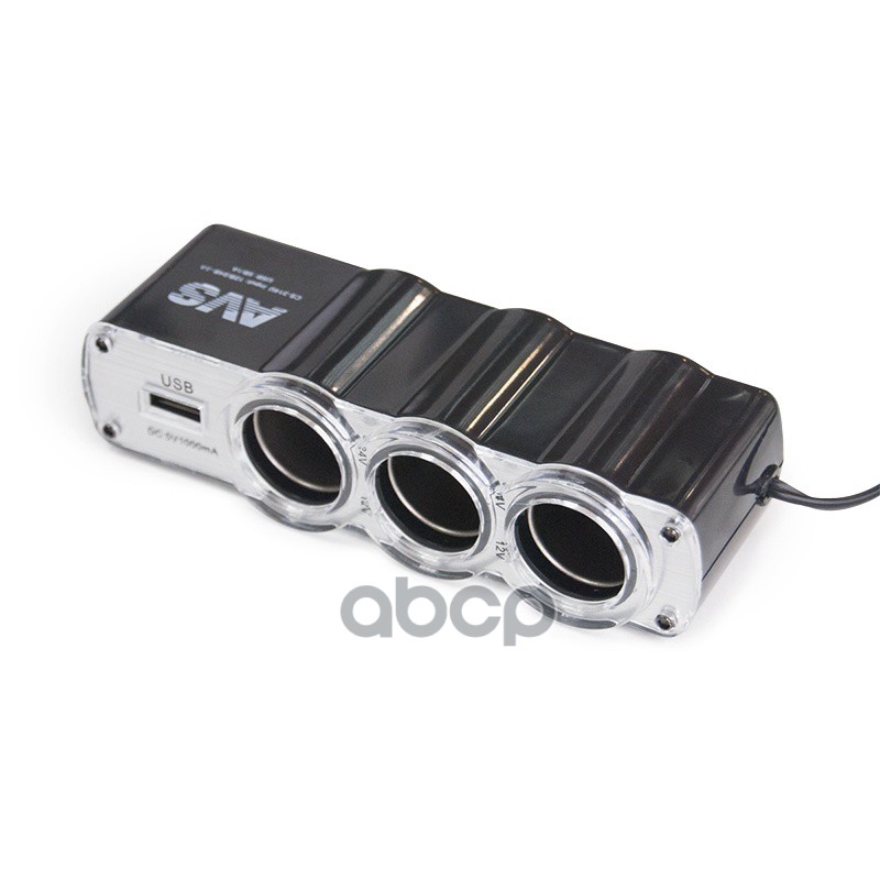 Прикуриватель  3 гнезда 12/24 В USB с проводом CS314U AVS Ст. 43267