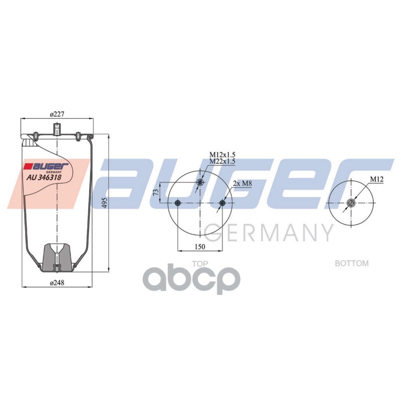 пневмоподушка без стак. подв.Weweler 2отв.M8 1отв-M22/12SCHMITZ