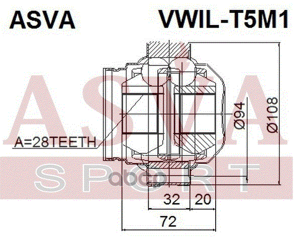ШРУС ВНУТРЕННИЙ ЛЕВЫЙ 28x108
