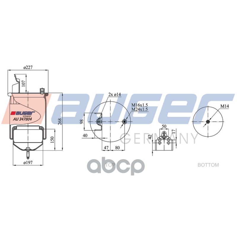 пневмоп. со стак 1шп-шт.M16/24смещ.80+кронш.4отв.Порш. сталь 1шп.M14 Volvo FM/FH9/12