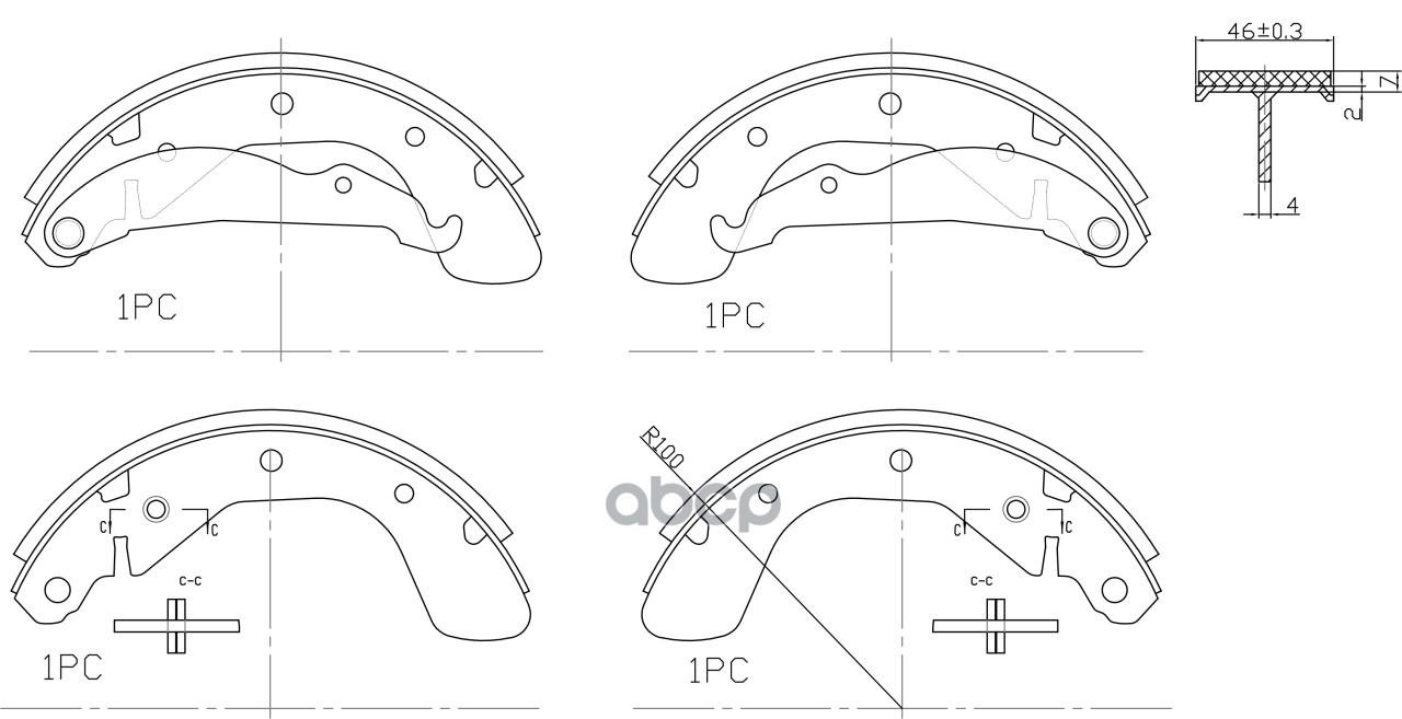 Комплект задних тормозных колодок, барабанный тормоз
