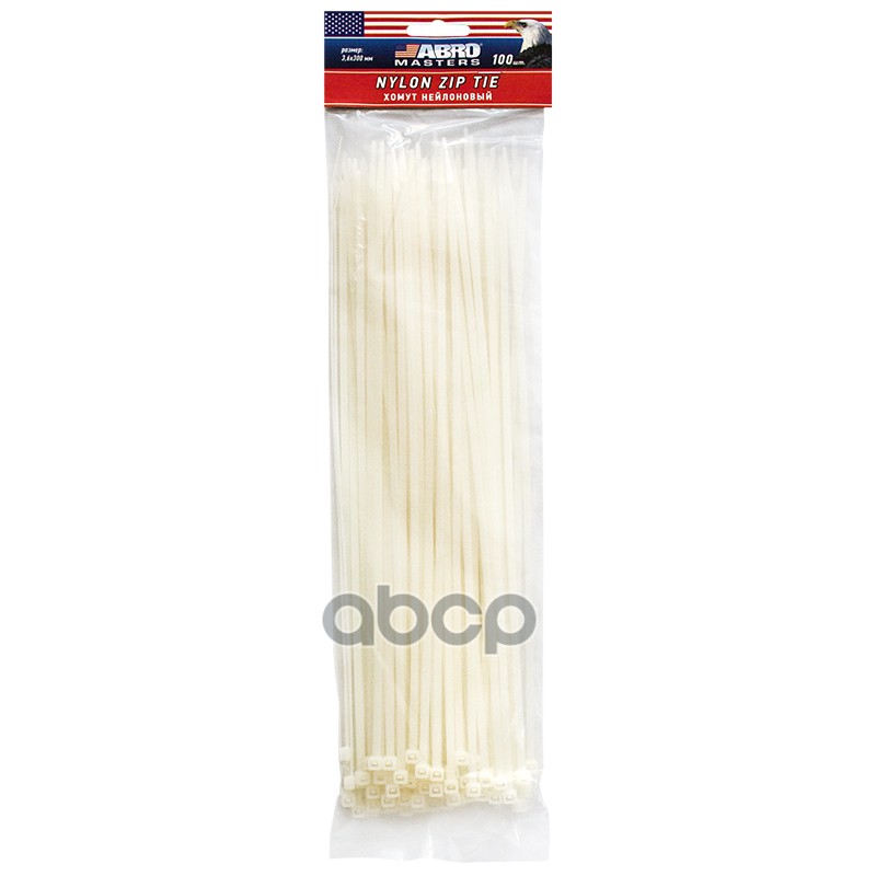Хомут пластиковый 4,8 х 300 100 шт. белый Abro ZT-003-R