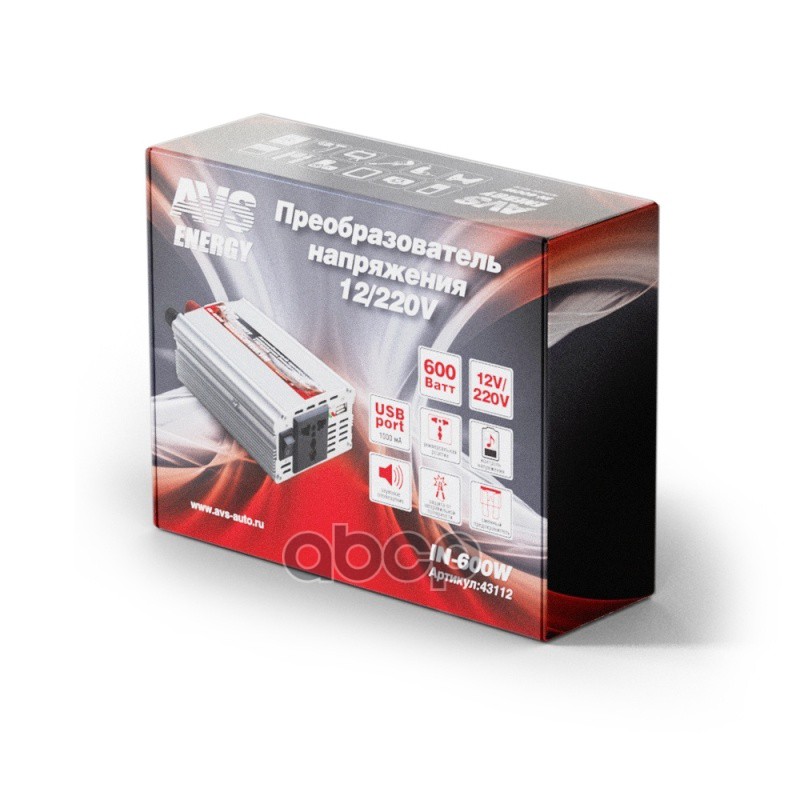 Преобразователь напряжения 12 - 220 В  600 Вт AVS 43112
