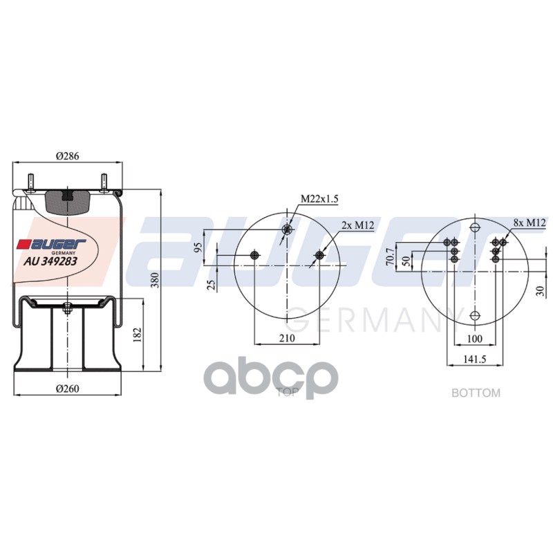 пневмопод. cо стак 2шп.M12 смещ.25 1отв-шт.M22 Поршень сталь 8отв.M12Schmitz