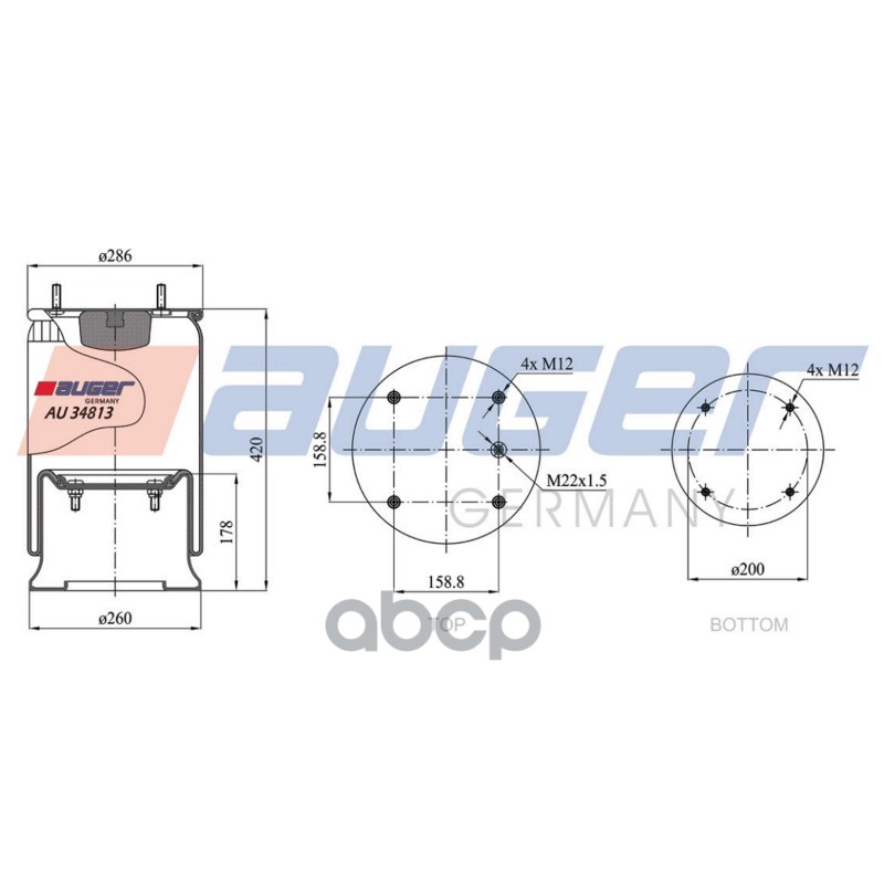 пневмоподушка со стак 4отв.M10 1отв-шт.M14 4отв.M12 SCANIA 3-serie