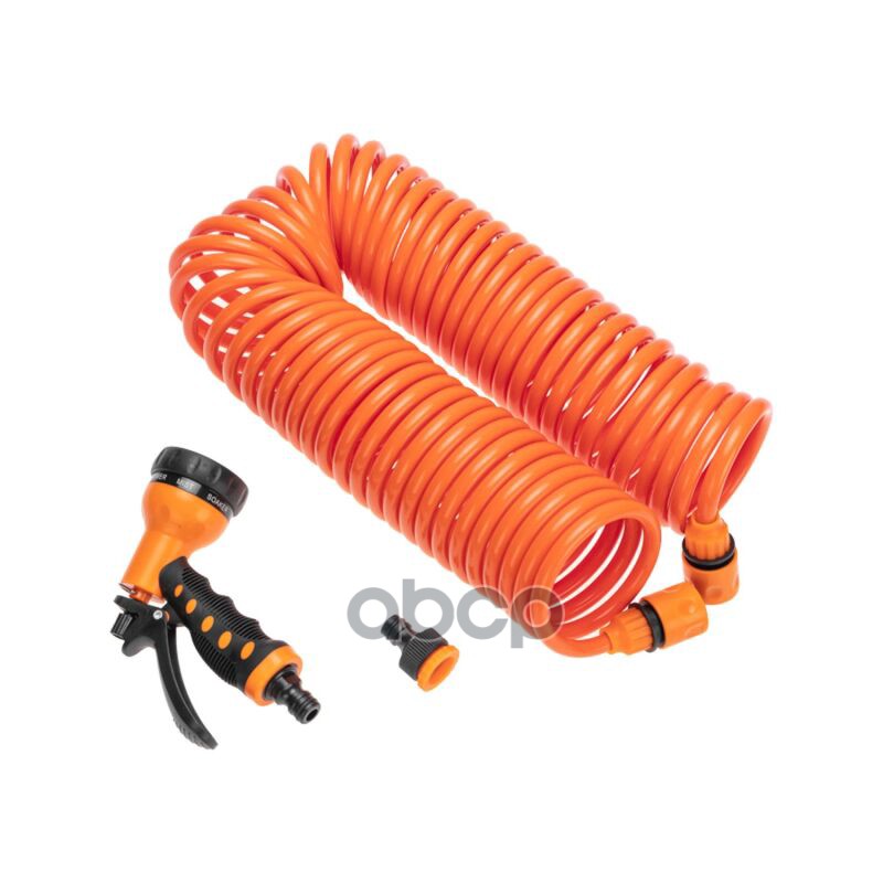 Шланг спиральный, 15м х 8мм, пистолет-распылитель, 2 коннектора, адапт
