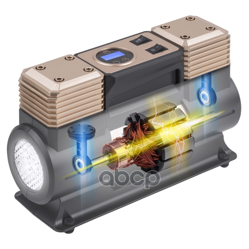 Компрессор  Smart, двухцилиндровый с LED фонарем 75 л/мин 12В, цифр. маном, сумк