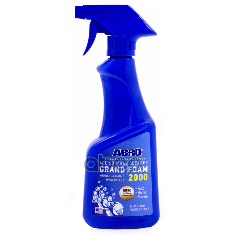 Очиститель салона ABRO Grand Foam 2000 универсальный (триггер) 473 мл Универсальный Очиститель Grand Foam 2000 ABRO- это моющее средство, которое эффективно очистит различные загрязнения практически с любых поверхностей Идеально для очистки ткани,  велюра