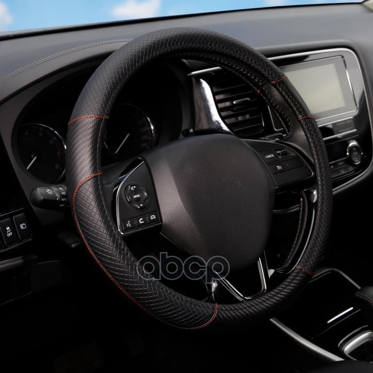 Оплетка руля M Azard Plaid экокожа черная, вставки карбон, прострочка красная OPLA0160