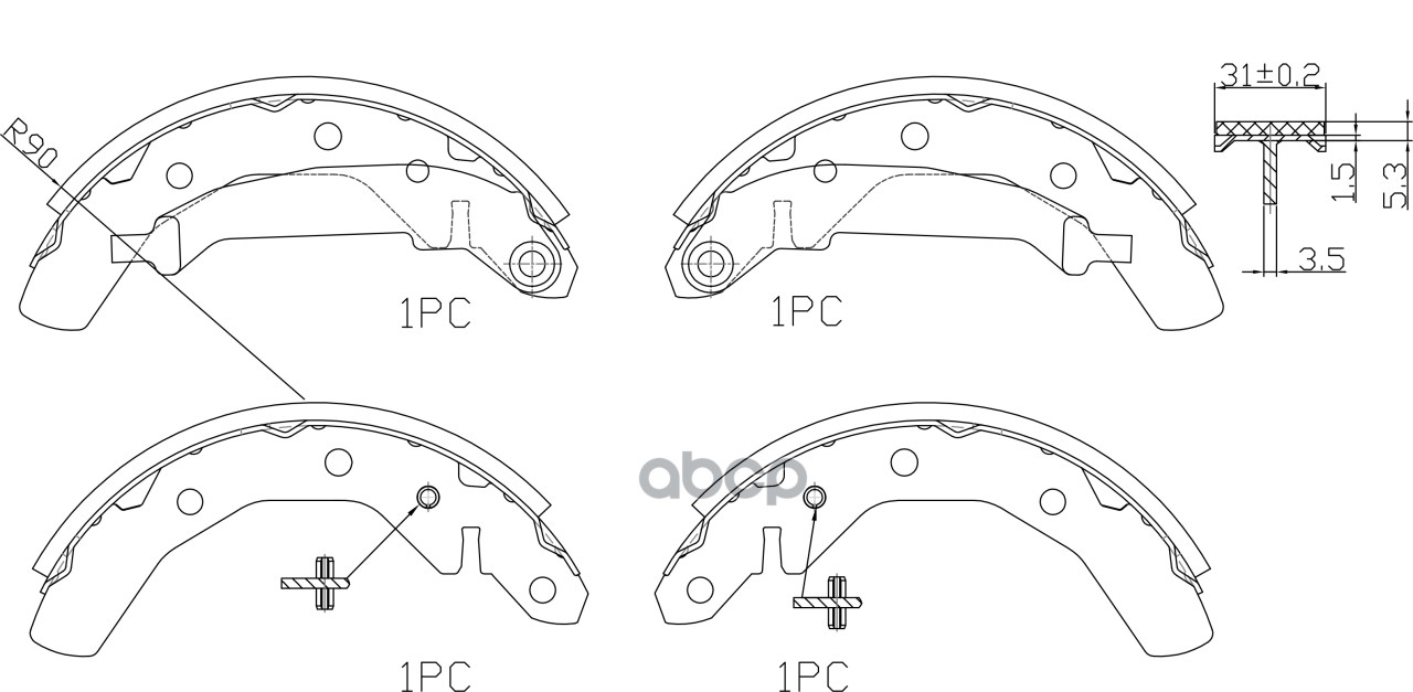 Комплект задних тормозных колодок, барабанный тормоз