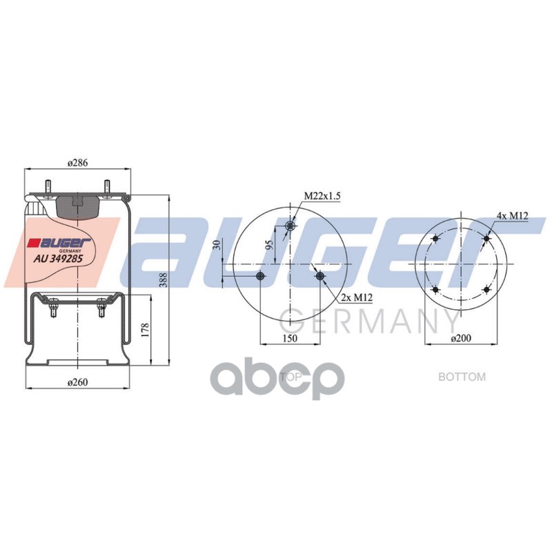 пневмоп. со стак. 2шп.М12 смещ.30 1отв-шт.М22 Порш.сталь 4отв.М12 SCHMITZ,Weweler