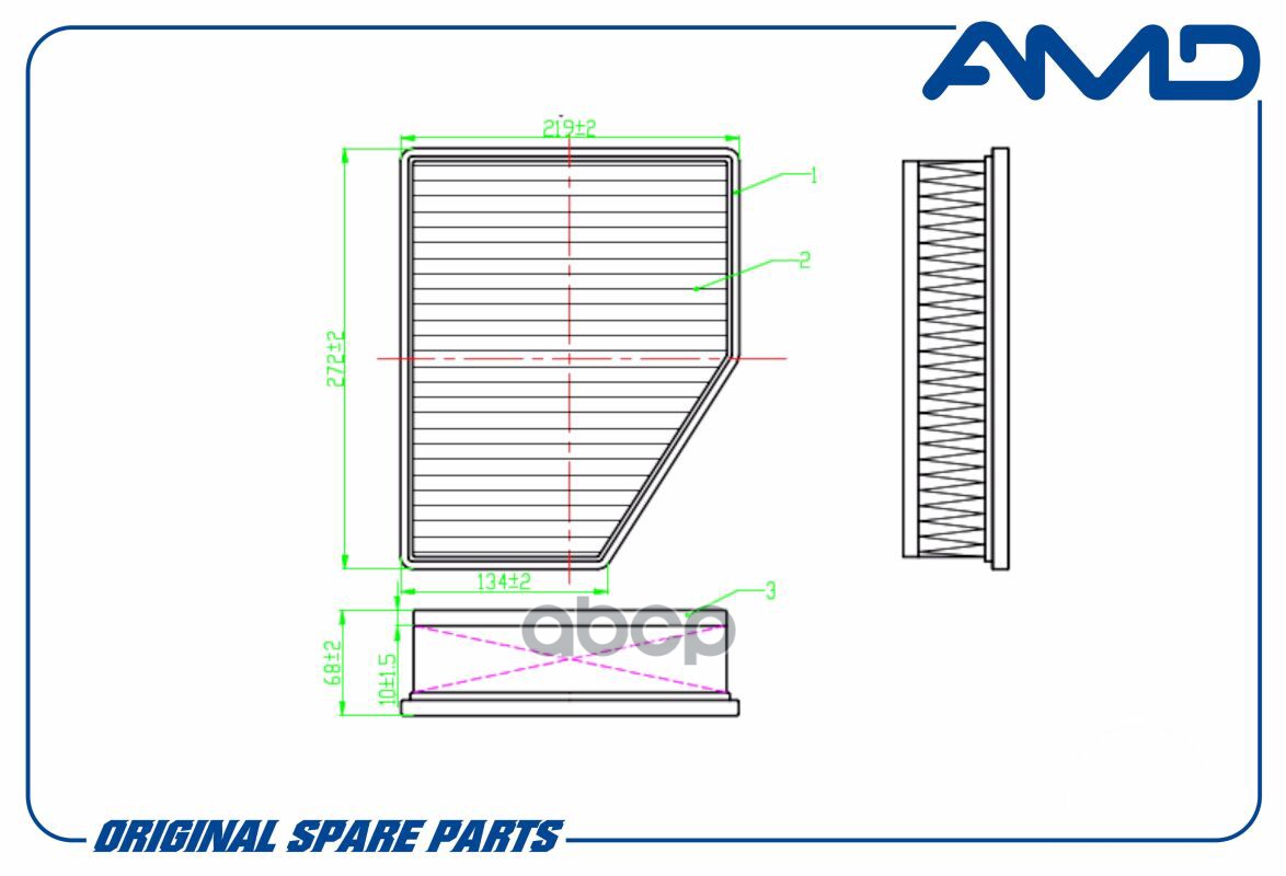 Фильтр воздушный BMW 5 (G30) 16-, 7 (G12) 15-, X4 (G02,F98) 18-, X5 (G05,F96) 18-, X7 (G07) 18- AMD 13718691835