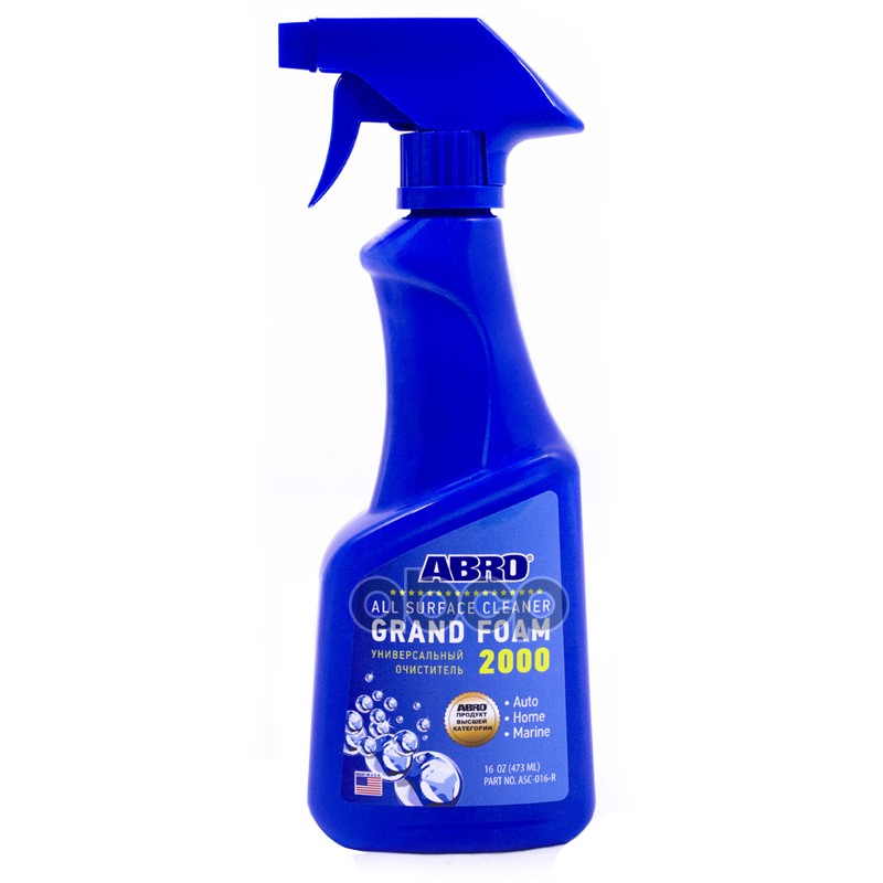Очиститель салона ABRO Grand Foam 2000 универсальный (триггер) 473 мл Универсальный Очиститель Grand Foam 2000 ABRO- это моющее средство, которое эффективно очистит различные загрязнения практически с любых поверхностей Идеально для очистки ткани,  велюра