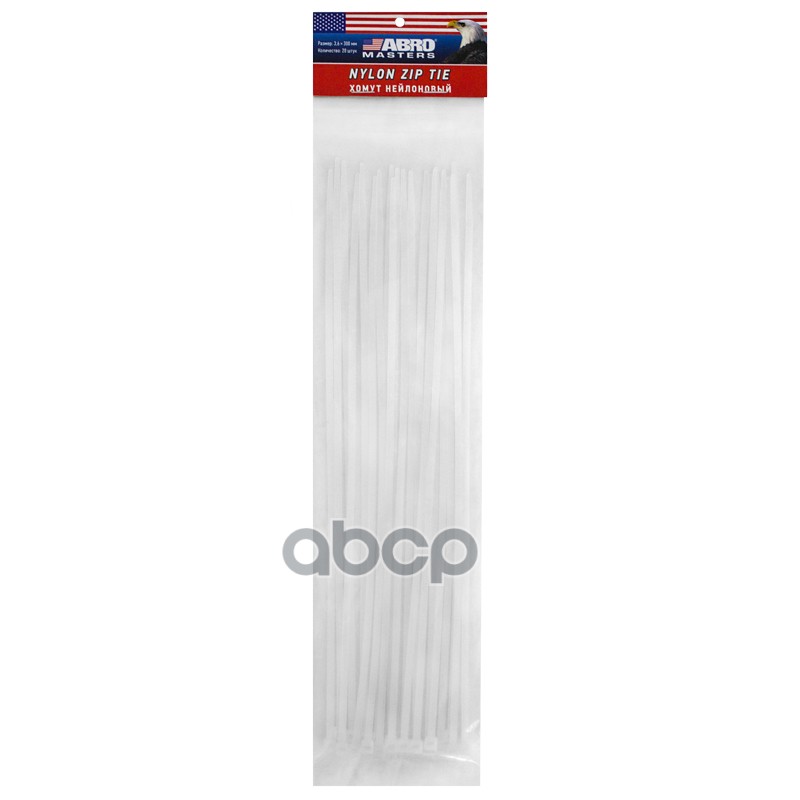 Хомут пластиковый 3,6 х 300 20 шт. белый Abro ZT-002-20-R