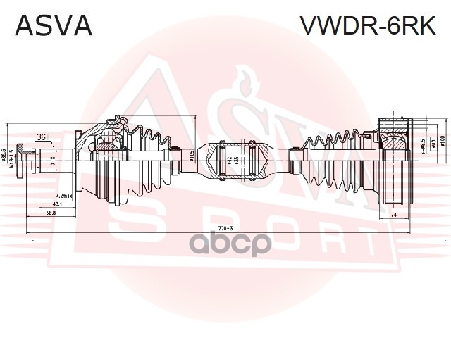 ПРИВОД ПЕРЕДНИЙ ПРАВЫЙ  100X771X36