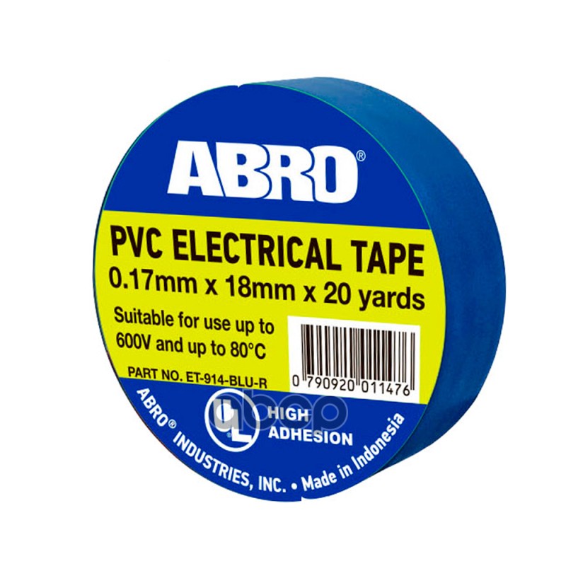 Изолента 18 мм х 18,3 м термостойкая синяя Abro ET-914-BLU-R